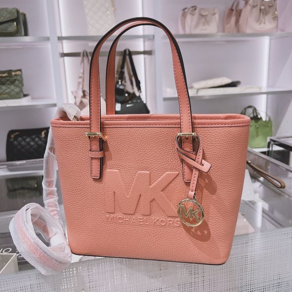 Michael Kors Jet Set XS Carryall Tote Crossbody Floating MK Logo Sherbert Pink - Picture 1 of 7